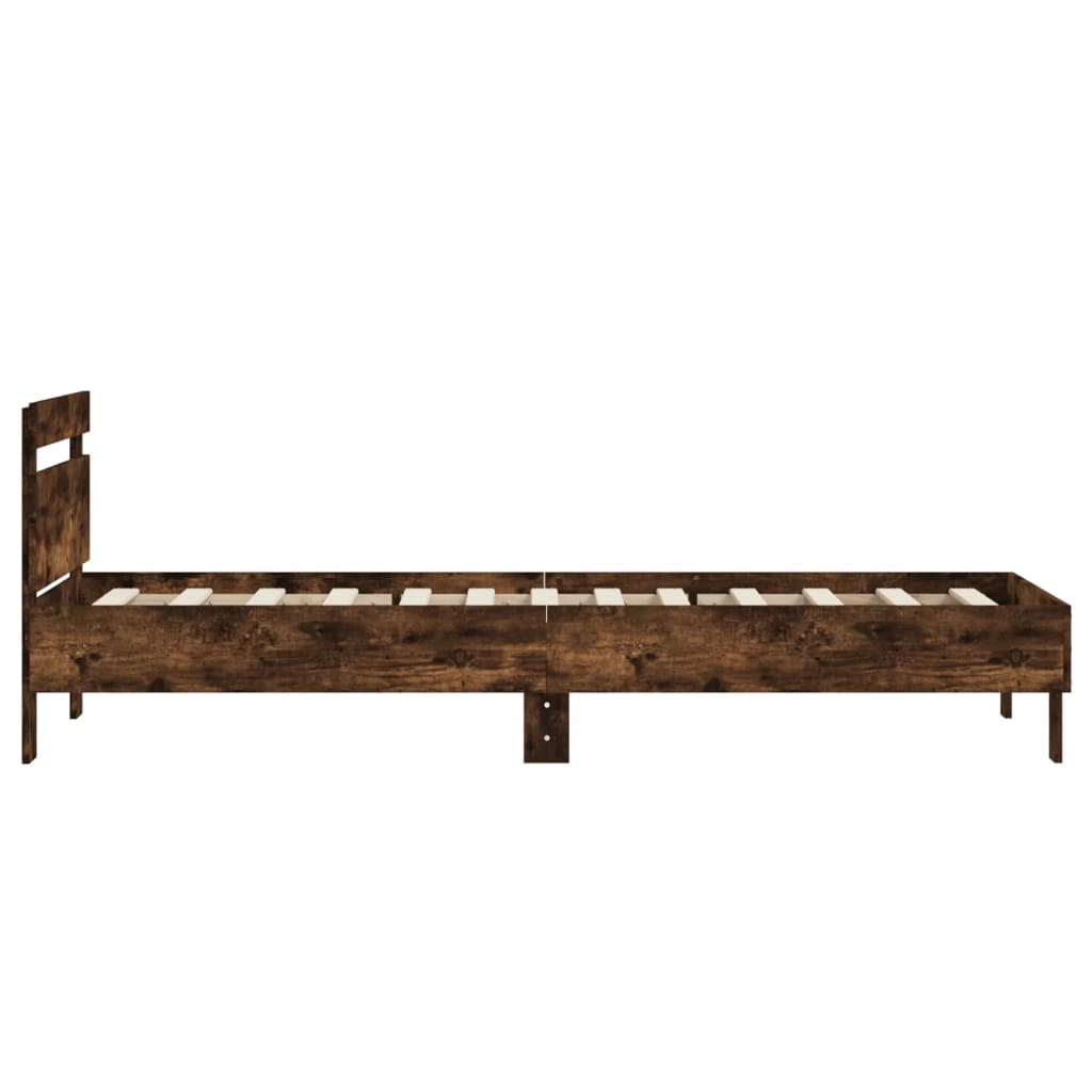 Bed Frame With Headboard Smoked Oak 90X190 Cm Single Engineered Wood