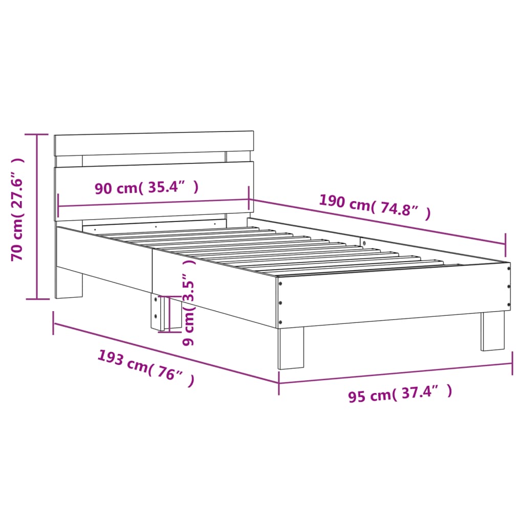 Bed Frame With Headboard Smoked Oak 90X190 Cm Single Engineered Wood