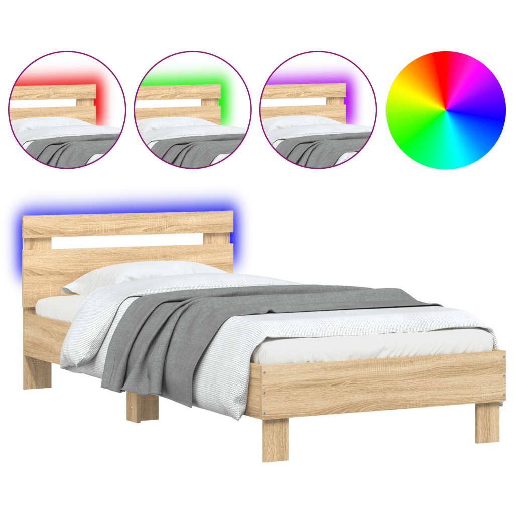 Bed Frame With Headboard And Led Lights Sonoma Oak 90X190 Cm Single