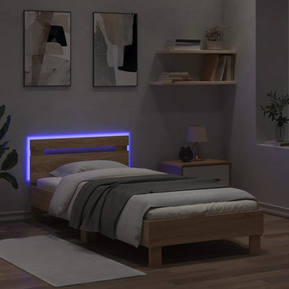 Bed Frame With Headboard And Led Lights Sonoma Oak 90X190 Cm Single