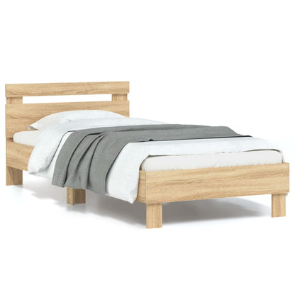 Bed Frame With Headboard And Led Lights Sonoma Oak 90X190 Cm Single