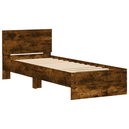 Bed Frame With Headboard And Led Lights Smoked Oak 90X190 Cm Single