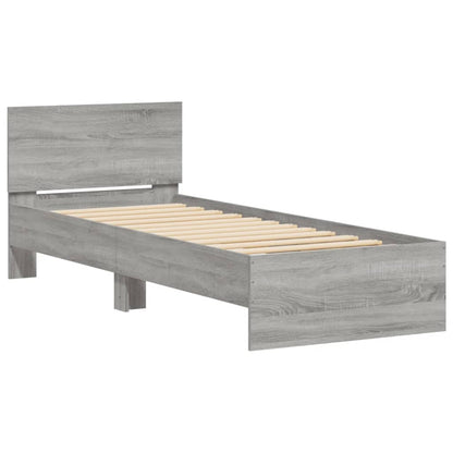 Bed Frame With Headboard And Led Lights Grey Sonoma 90X190 Cm Single