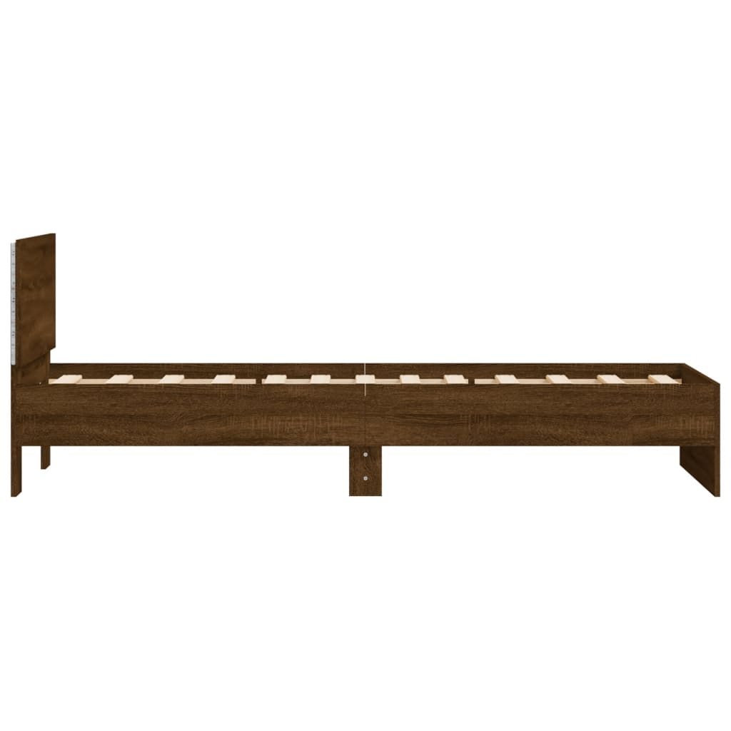 Bed Frame With Headboard And Led Lights Brown Oak 90X190 Cm Single