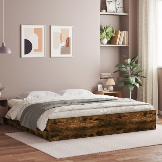 Bed Frame With Drawers Smoked Oak 180X200 Cm Super King Size Engineered Wood