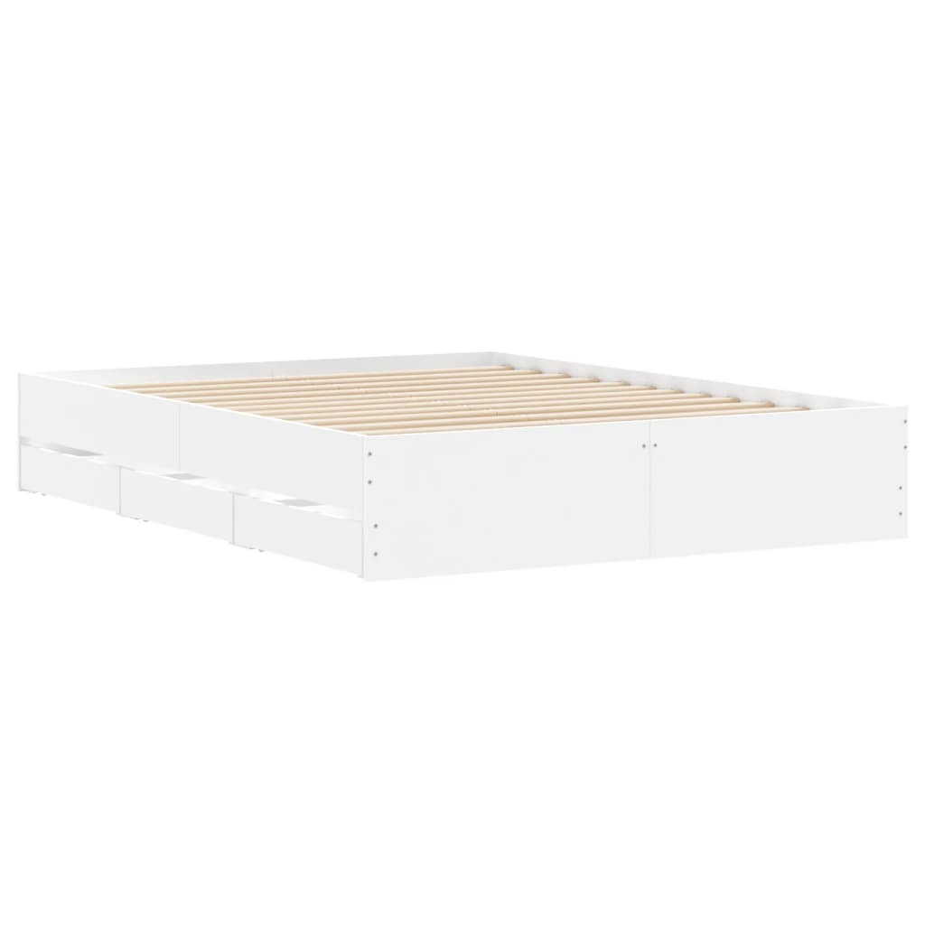 Bed Frame With Drawers White 150X200 Cm King Size Engineered Wood