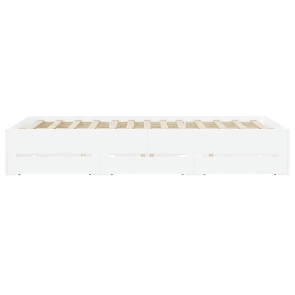 Bed Frame With Drawers White 150X200 Cm King Size Engineered Wood