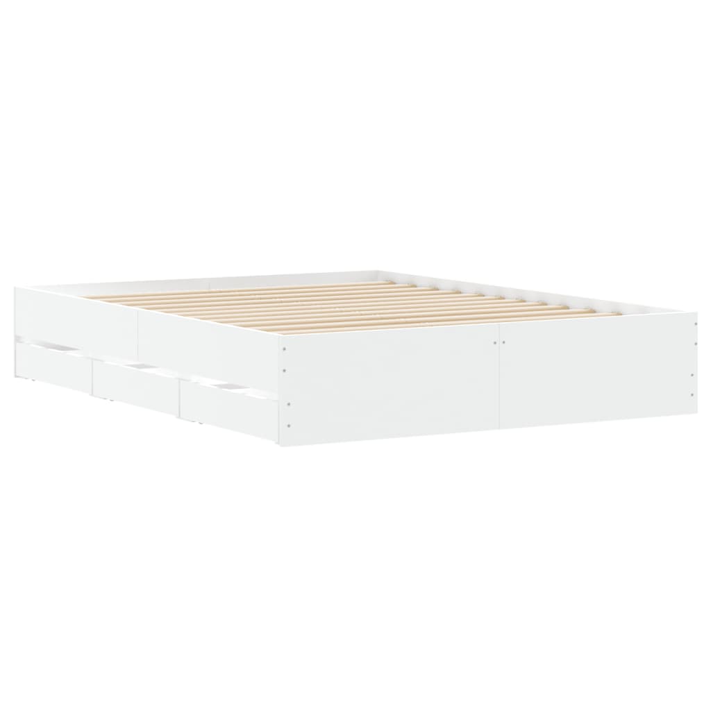 Bed Frame With Drawers White 150X200 Cm King Size Engineered Wood