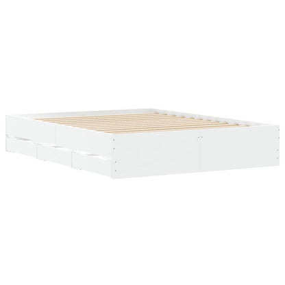 Bed Frame With Drawers White 150X200 Cm King Size Engineered Wood