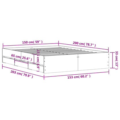 Bed Frame With Drawers White 150X200 Cm King Size Engineered Wood