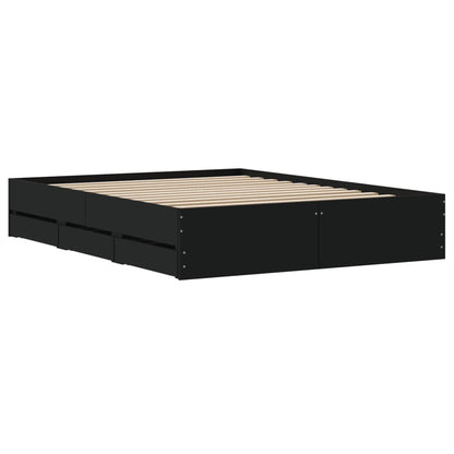 Bed Frame With Drawers Black 150X200 Cm King Size Engineered Wood