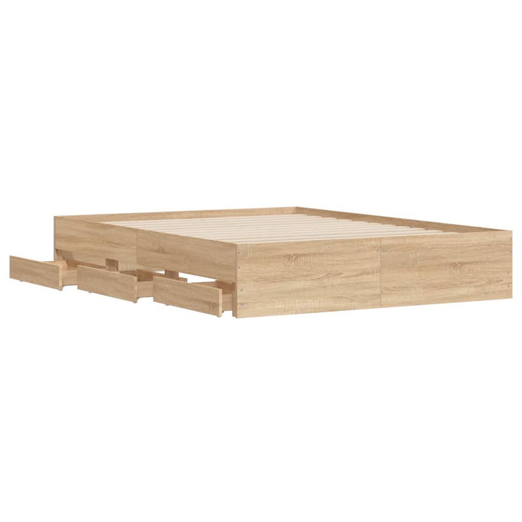 Bed Frame With Drawers Sonoma Oak 150X200 Cm King Size Engineered Wood