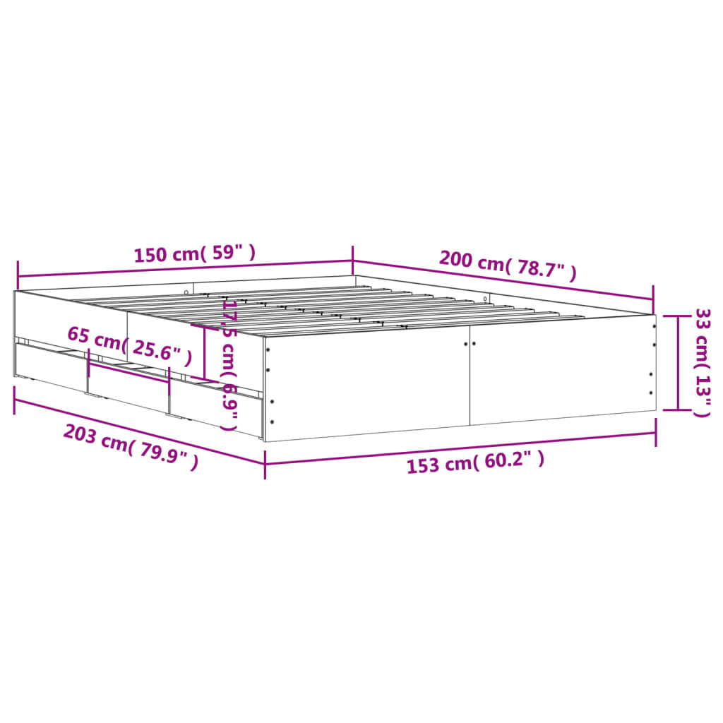 Bed Frame With Drawers Sonoma Oak 150X200 Cm King Size Engineered Wood