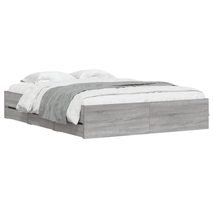 Bed Frame With Drawers Grey Sonoma 150X200 Cm King Size Engineered Wood