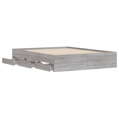 Bed Frame With Drawers Grey Sonoma 150X200 Cm King Size Engineered Wood