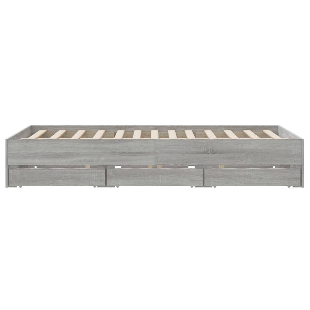 Bed Frame With Drawers Grey Sonoma 150X200 Cm King Size Engineered Wood