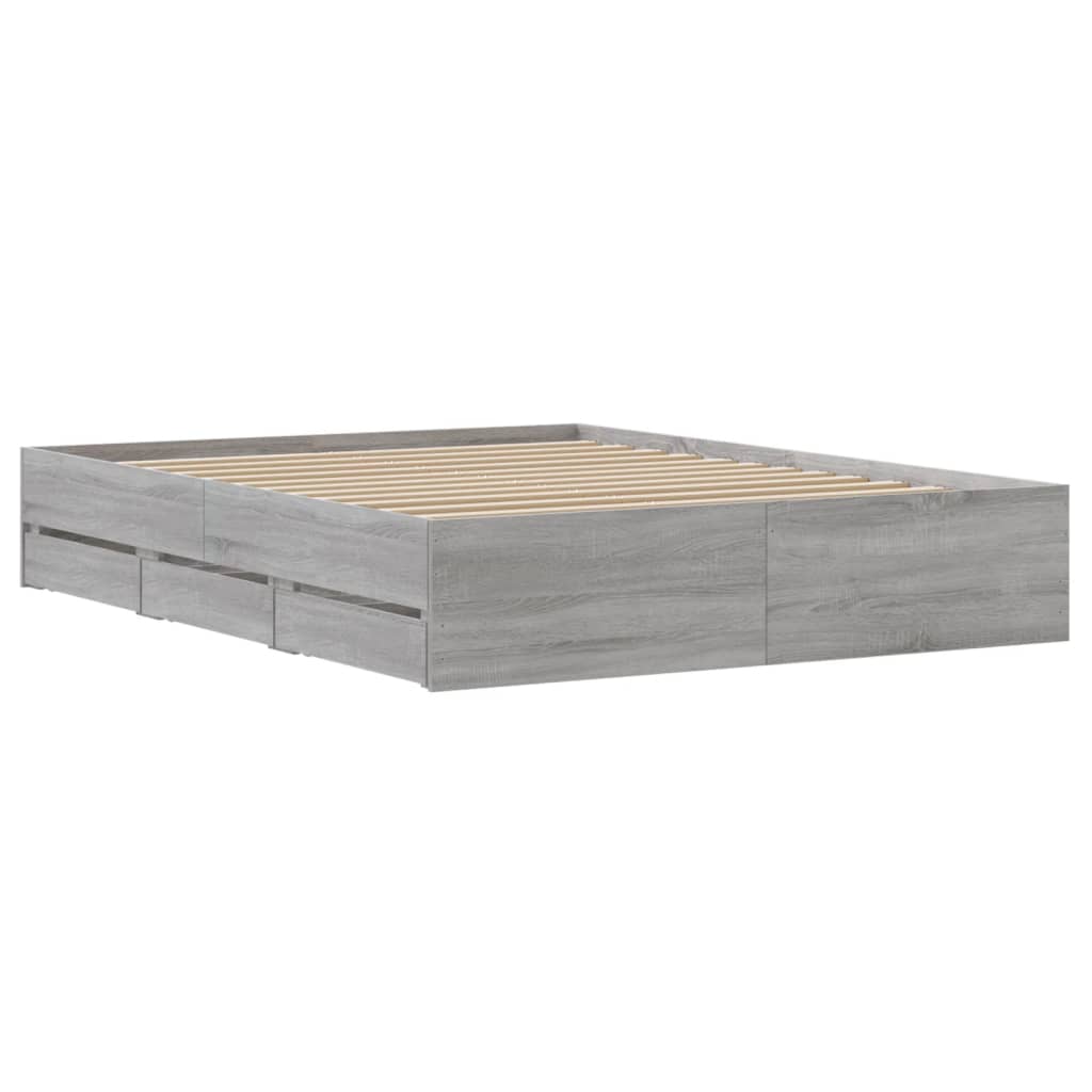 Bed Frame With Drawers Grey Sonoma 150X200 Cm King Size Engineered Wood