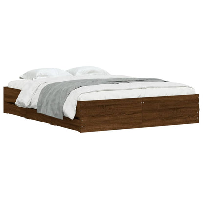 Bed Frame With Drawers Brown Oak 150X200 Cm King Size Engineered Wood