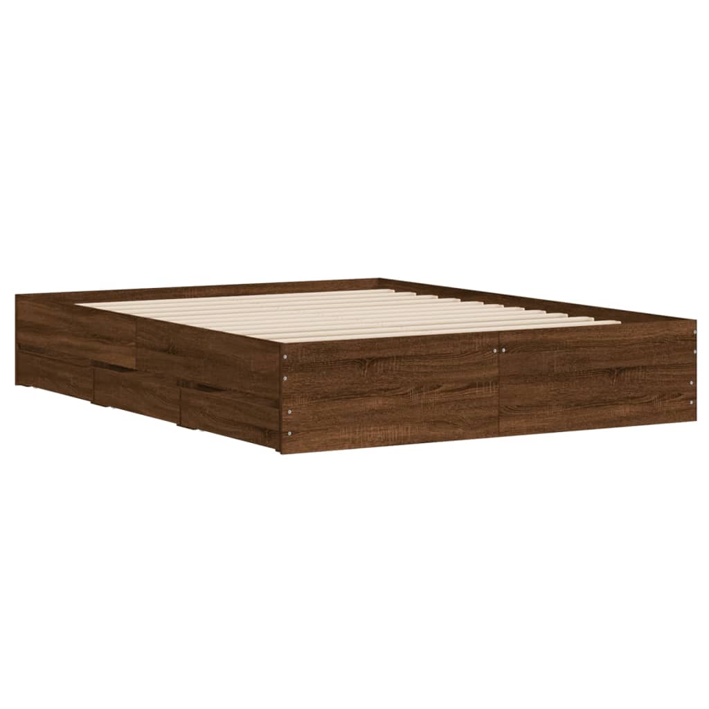 Bed Frame With Drawers Brown Oak 150X200 Cm King Size Engineered Wood