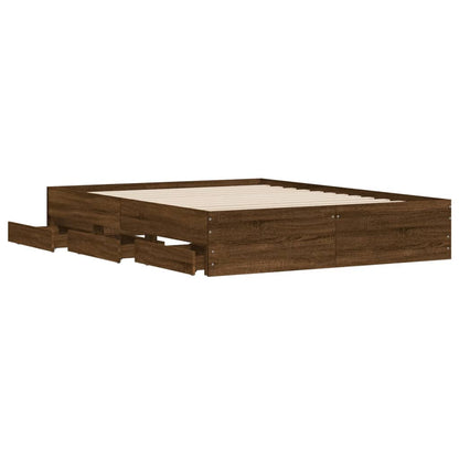 Bed Frame With Drawers Brown Oak 150X200 Cm King Size Engineered Wood