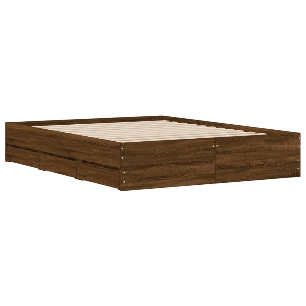 Bed Frame With Drawers Brown Oak 150X200 Cm King Size Engineered Wood