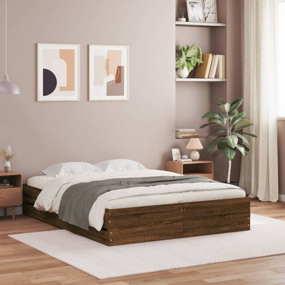 Bed Frame With Drawers Brown Oak 150X200 Cm King Size Engineered Wood