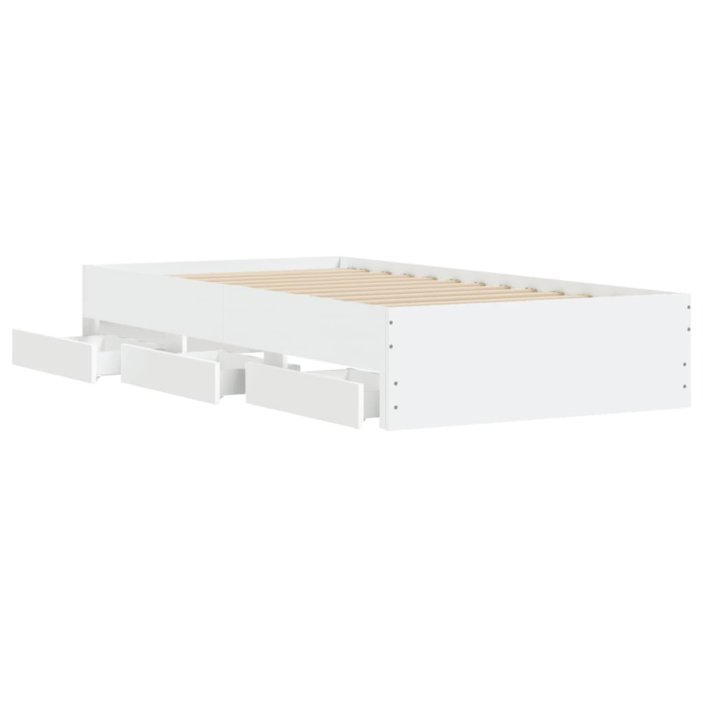 Bed Frame With Drawers White 90X190 Cm Single Engineered Wood