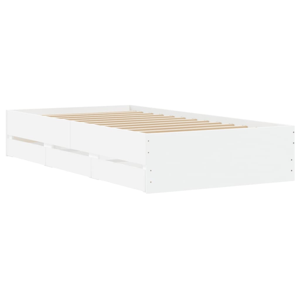 Bed Frame With Drawers White 90X190 Cm Single Engineered Wood