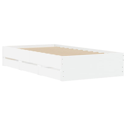 Bed Frame With Drawers White 90X190 Cm Single Engineered Wood