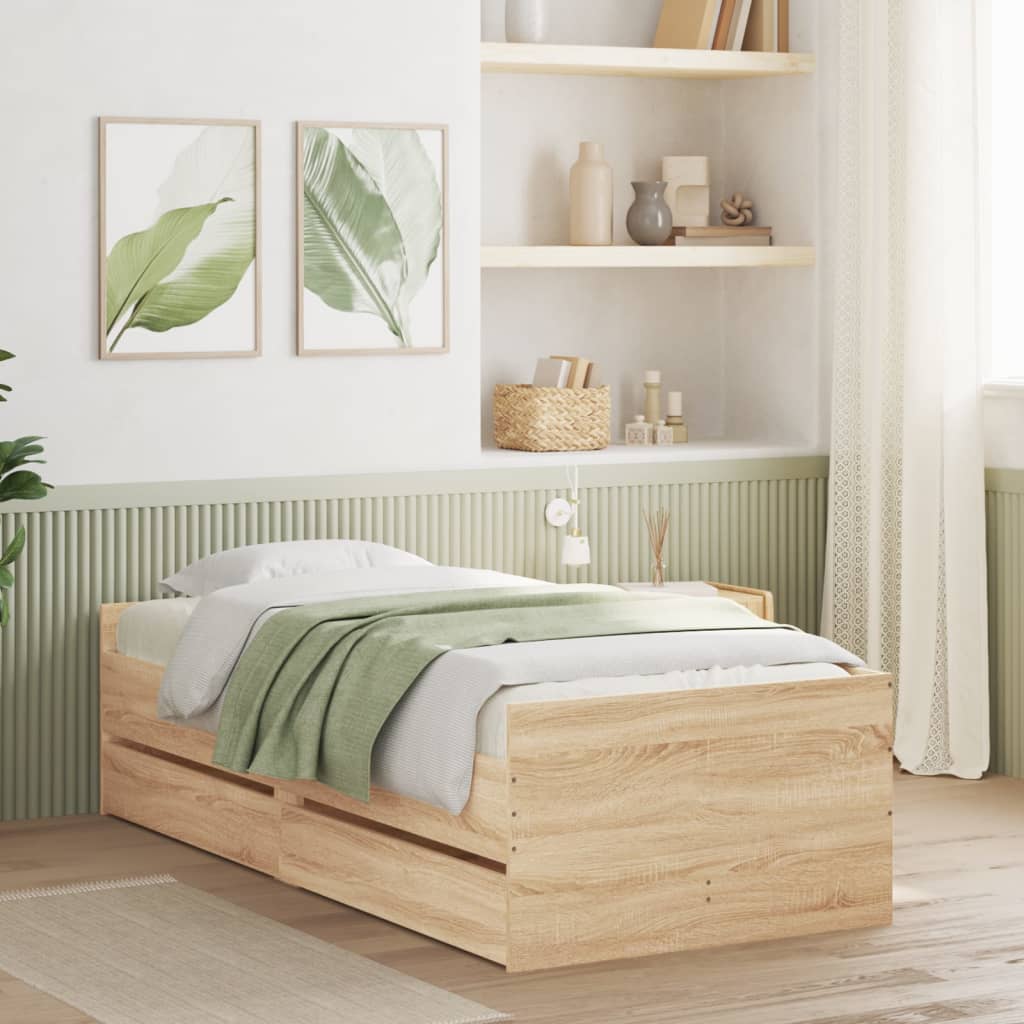 Bed Frame With Drawers Sonoma Oak 90X190 Cm Single