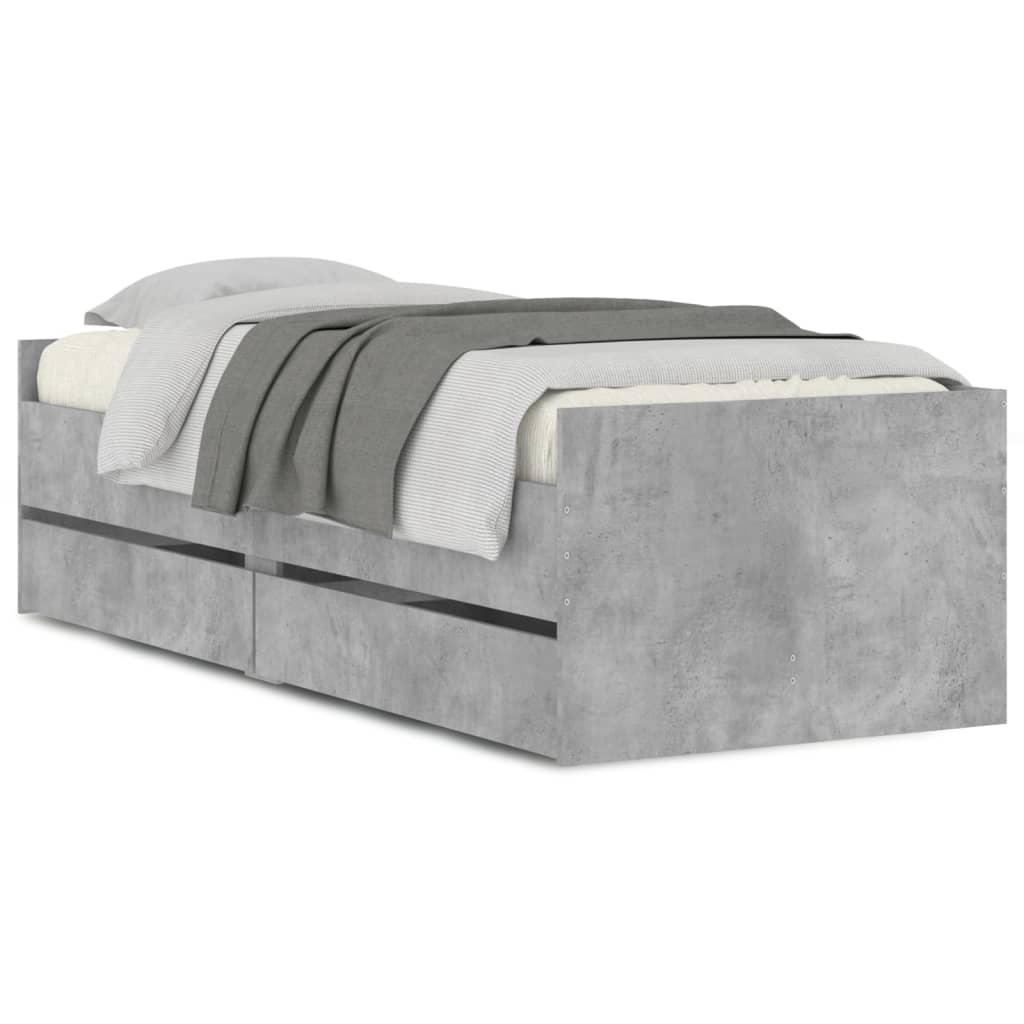 Bed Frame With Drawers Concrete Grey 90X190 Cm Single