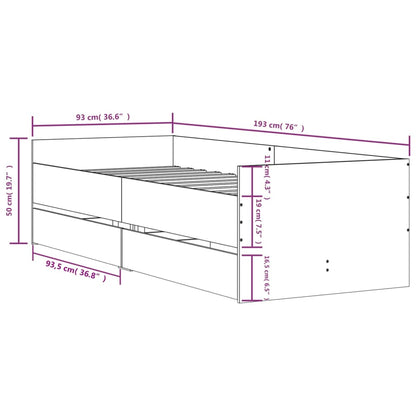 Bed Frame With Drawers Concrete Grey 90X190 Cm Single