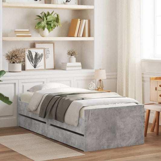 Bed Frame With Drawers Concrete Grey 90X190 Cm Single