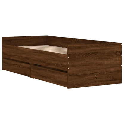 Bed Frame With Drawers Brown Oak 90X190 Cm Single