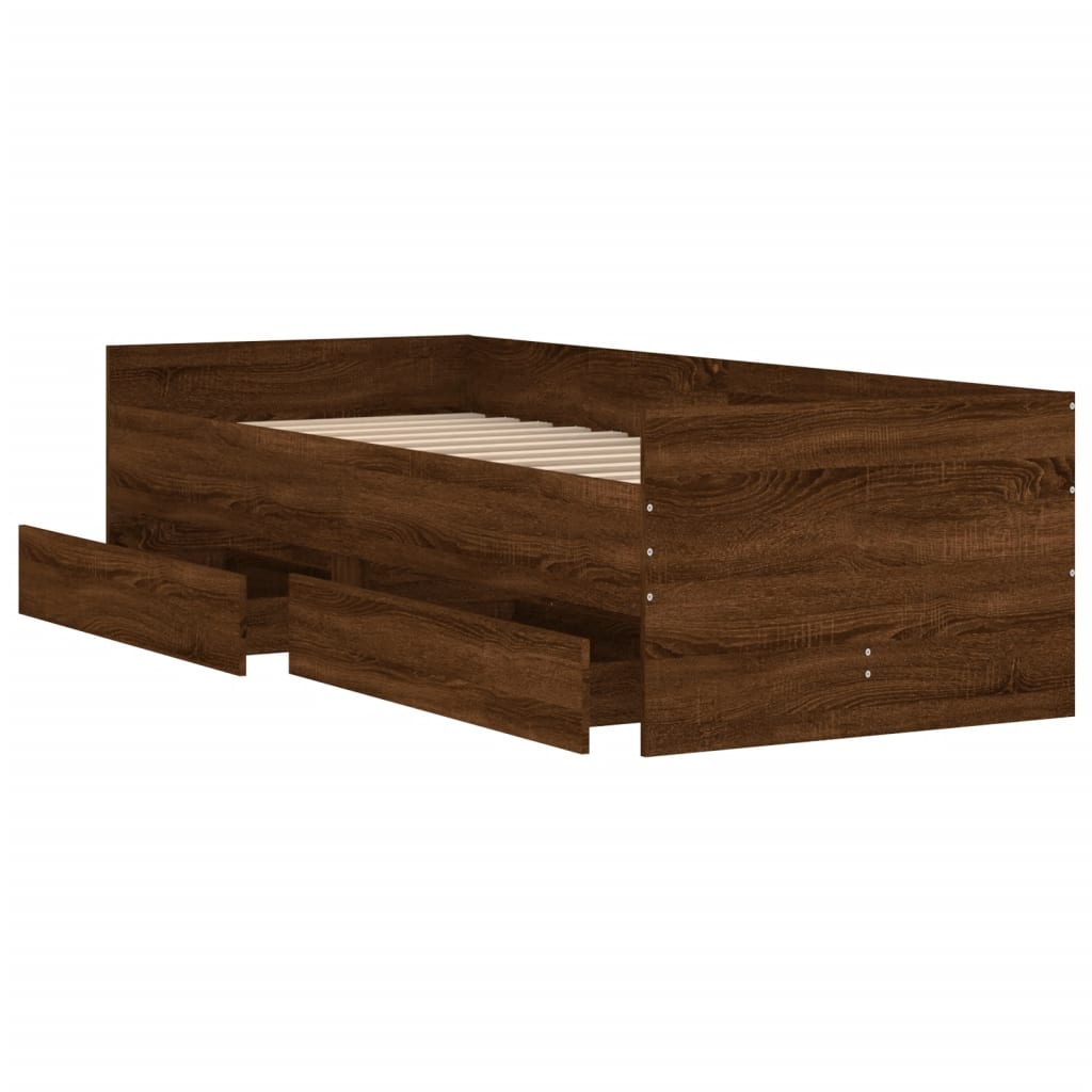 Bed Frame With Drawers Brown Oak 90X190 Cm Single