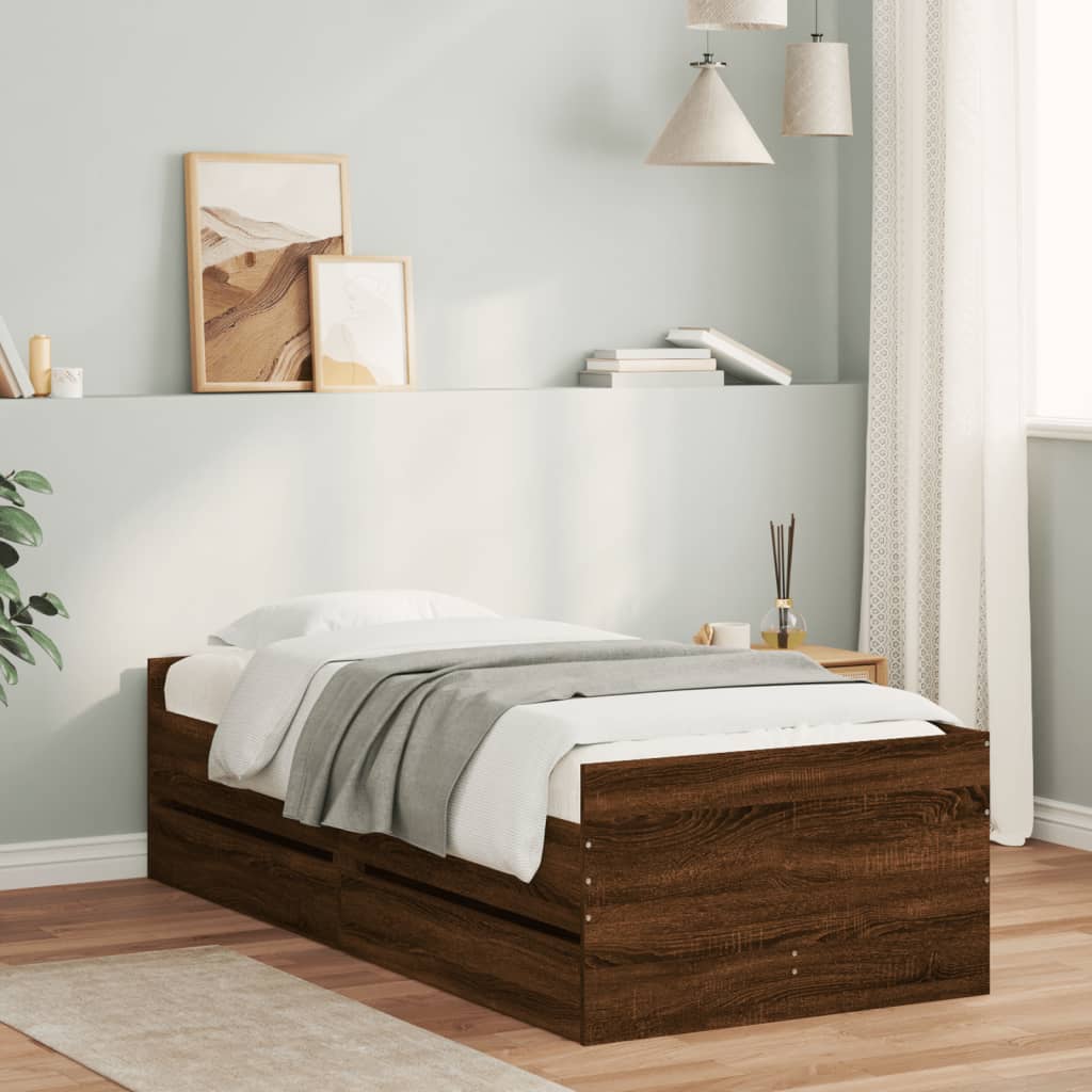 Bed Frame With Drawers Brown Oak 90X190 Cm Single