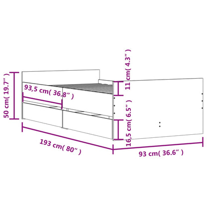 Bed Frame With Drawers Sonoma Oak 90X190 Cm Single