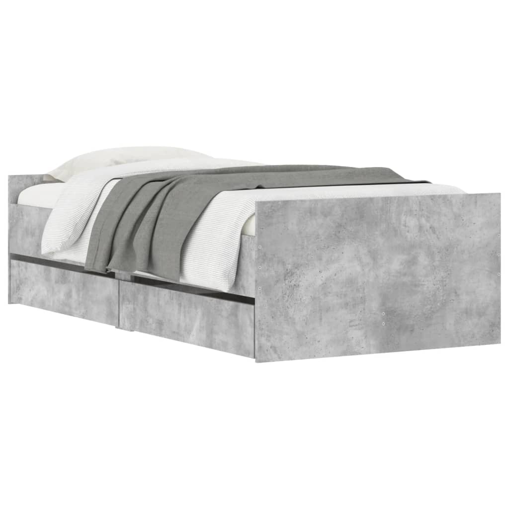 Bed Frame With Drawers Concrete Grey 90X190 Cm Single