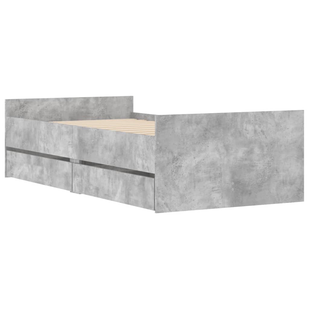 Bed Frame With Drawers Concrete Grey 90X190 Cm Single