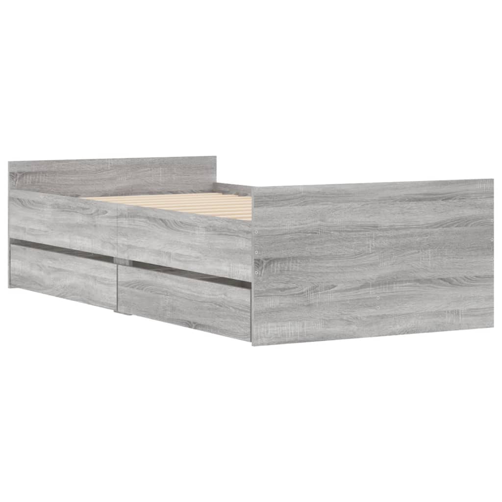 Bed Frame With Drawers Grey Sonoma 90X190 Cm Single