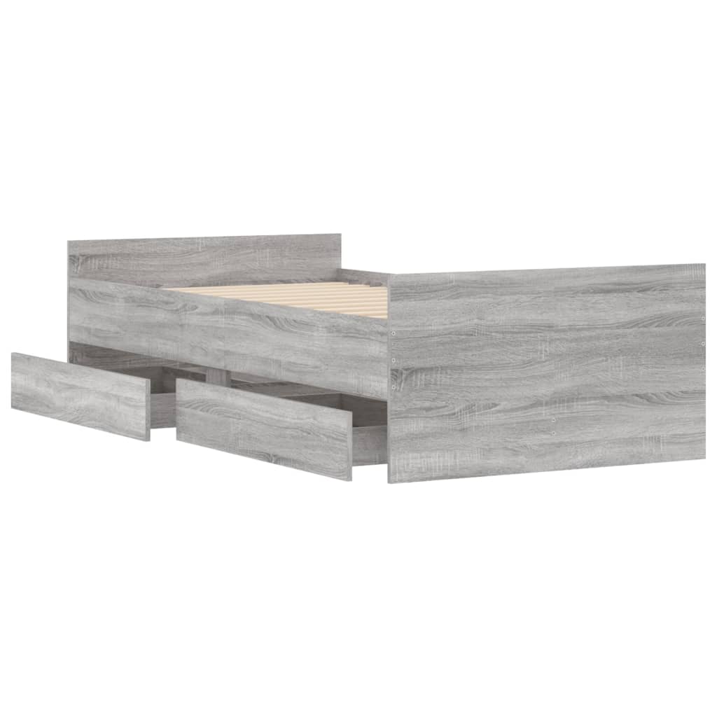 Bed Frame With Drawers Grey Sonoma 90X190 Cm Single