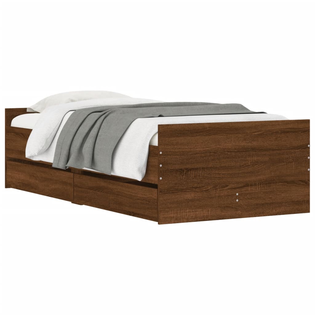 Bed Frame With Drawers Brown Oak 90X190 Cm Single