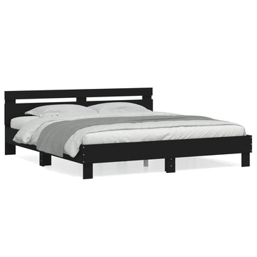 Bed Frame With Headboard Black 180X200 Cm Super King Size Engineered Wood