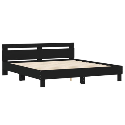 Bed Frame With Headboard Black 180X200 Cm Super King Size Engineered Wood