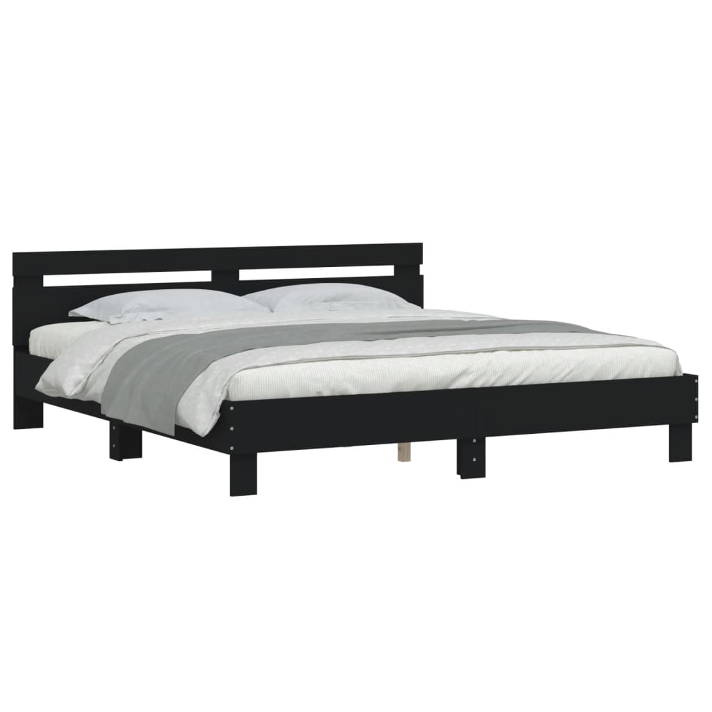 Bed Frame With Headboard Black 180X200 Cm Super King Size Engineered Wood