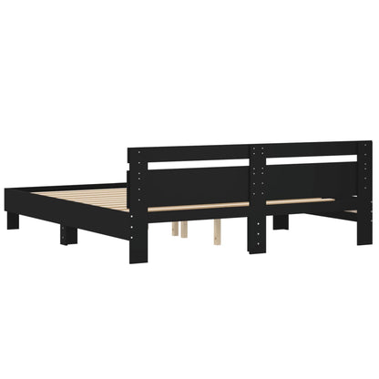 Bed Frame With Headboard Black 180X200 Cm Super King Size Engineered Wood