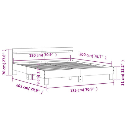 Bed Frame With Headboard Black 180X200 Cm Super King Size Engineered Wood