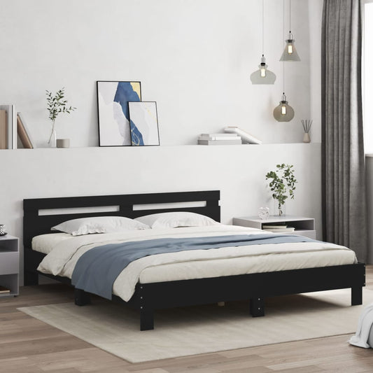 Bed Frame With Headboard Black 180X200 Cm Super King Size Engineered Wood