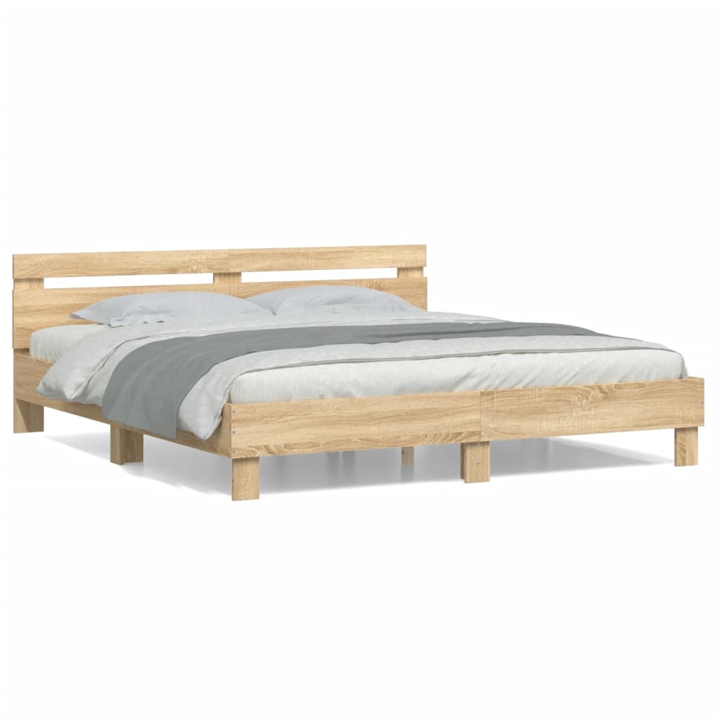 Bed Frame With Headboard Sonoma Oak 180X200 Cm Super King Size Engineered Wood