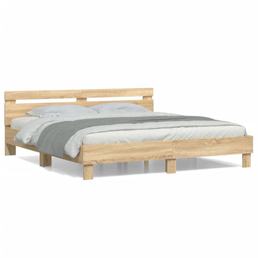 Bed Frame With Headboard Sonoma Oak 180X200 Cm Super King Size Engineered Wood